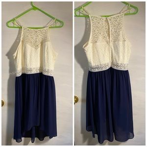 White & Navy Blue Dress